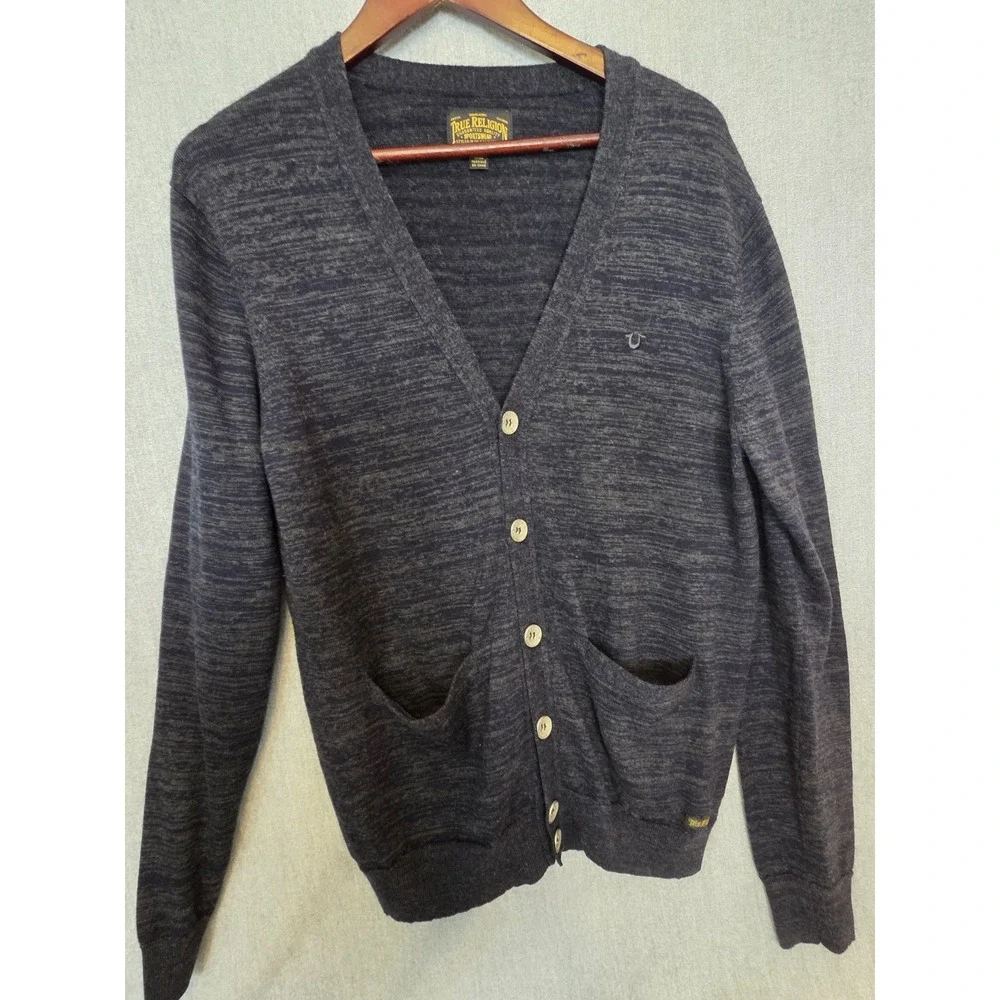 True‎ Religion Cardigan Wool Sweater Men's XL Button Up Preppy Charcoal Academia